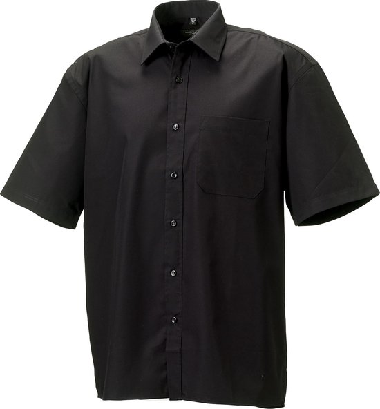 Russell Collectie Heren Korte Mouw Zuiver Katoen Gemakkelijke Verzorging Poplin Shirt (Zwart)