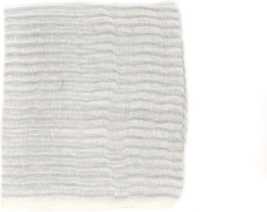 Linnen sjaal - Witte sjaal - 100% Linnen - Lichtblauw gestreepte sjaal