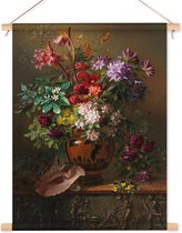 Textielposter / Wandkleed  Stilleven met bloemen in een Griekse vaas - Georgius Jacobus Johannes van Os - 90x120 cm
