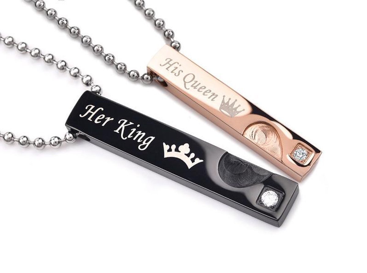 His Queen & Her King Hartje Ketting Set voor Hem en Haar - Valentijn Cadeautje voor Stellen - Valentijnsdag - Valentijn Cadeautje voor Mannen