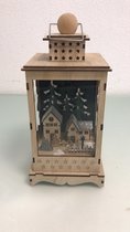 Kerststuk - hout huisje met verlichting