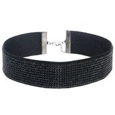 Trendy zwarte choker met zwarte strass steentjes