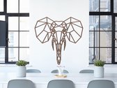 HOUTEN WANDDECORATIE / WOODEN WALL DECORATION - GEOMETRISCHE MUURDECORATIE / GEOMETRIC WALL ART - OLIFANT / ELEPHANT - 50 x 50cm - DONKER HOUT / DARK WOOD - ORIGAMI DESIGN WANDFIGU