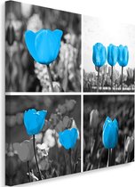 Schilderij Blauwe tulpen, 80x80cm, blauw-grijs