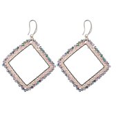 Damesdingetjes - Oorbellen met vierkante hangertjes - Kraaltjes - Roze, zilverkleurig