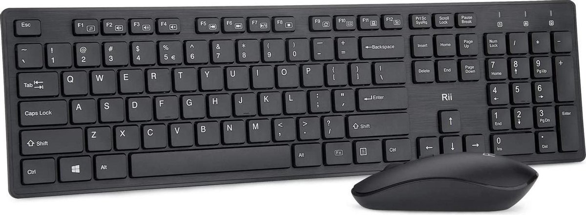 Rii RK200 draadloos toetsenbord + muis QWERTY Zwart
