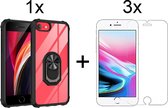 iPhone 7 hoesje Kickstand Ring shock proof case transparant zwarte randen armor apple magneet - 3x iPhone 7 Screenprotector