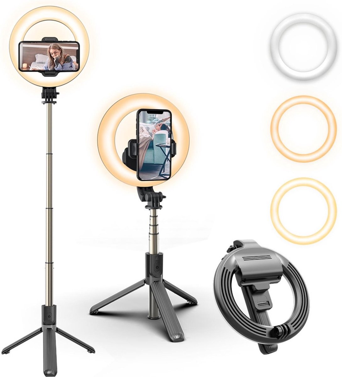 Selfie ring licht met statief- 4-in-1 Selfie Stick Tripod met Ring Lamp- 3  Licht... | bol.com
