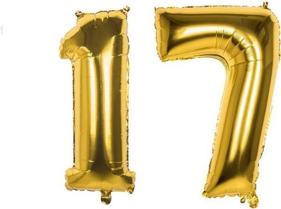 17 Jaar Folie Ballonnen Goud - Happy Birthday - Foil Balloon - Versiering - Verjaardag - Jongen / Meisje - Feest - Inclusief Opblaas Stokje & Clip - XXL - 115 cm