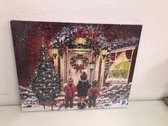 Houten schilderij - 48x38 cm - opdruk van kerstsfeer - met LED verlichting