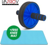 Improv Fitness Wheel Blauw - incl Knie Mat - Buikspier wiel - Gewichten - Fitness - Sporten - Buikspier - Fitness Mat - Ab Wheel - Roller - trainingswiel - fitness roller