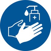 Pickup sticker Handen desinfecteren verplicht - Disinfect hands required - Désinfection des mains requise - Hände desinfizieren erforderlich - social distance