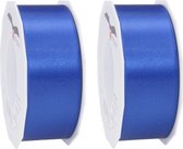 3x Luxe, brede Hobby/decoratie blauwe satijnen sierlinten 4 cm/40 mm x 25 meter- Luxe kwaliteit - Cadeaulint satijnlint/ribbon