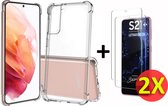Samsung Galaxy S21 Plus Hoesje Transparant - Anti Shock Hybrid Back Cover & 2X Glazen Screenprotectors