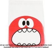 50 Uitdeelzakjes Monster Design Rood 7 x 7 cm met plakstrip - Cellofaan Plastic Traktatie Kado Zakjes - Snoepzakjes - Koekzakjes - Koekje - Cookie Bags Monster