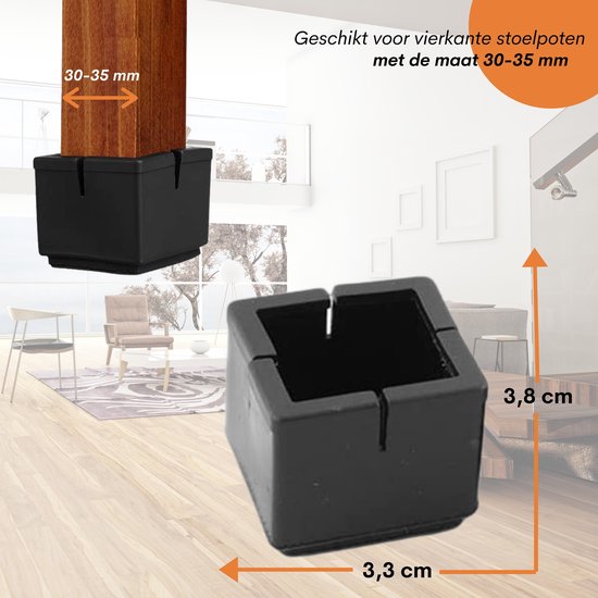 FLOOQ - Couvre-jambes de chaise - avec Feutre anti-rayures - Protège-jambes de chaise - Protection du sol - Protège-jambes de chaise - 24 pièces - 30-35mm - Zwart - Carré