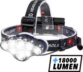 Hoofdlamp - Hoofdlamp LED oplaadbaar - Hoofdlampje - 8 LED-koplampen - 18000 lumen - 500 meter bereik - Verstelbaar