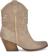 PS Poelman Dixie Dames Leren Suéde Cowboy Western Laarzen - Bruin Beige Taupe - Maat 36