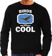 Dieren vogels sweater zwart heren - birds are serious cool trui - cadeau sweater vliegende havik roofvogel/ vogels liefhebber L