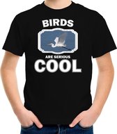 Dieren vogels t-shirt zwart kinderen - birds are serious cool shirt  jongens/ meisjes - cadeau shirt grote zilverreiger/ vogels liefhebber L (146-152)