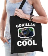 Dieren stoere gorilla  katoenen tasje volw + kind zwart - gorillas are cool boodschappentas/ gymtas / sporttas - cadeau gorilla apen fan