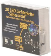 Draadverlichting zilver met gekleurde LED lampjes 2 meter op batterijen met timer - Kerstverlichting lichtsnoeren