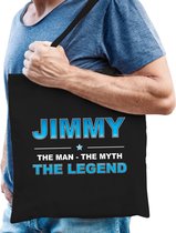 Naam cadeau Jimmy - The man, The myth the legend katoenen tas - Boodschappentas verjaardag/ vader/ collega/ geslaagd