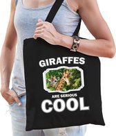 Dieren giraffe  katoenen tasje volw + kind zwart - giraffes are cool boodschappentas/ gymtas / sporttas - cadeau giraffen fan