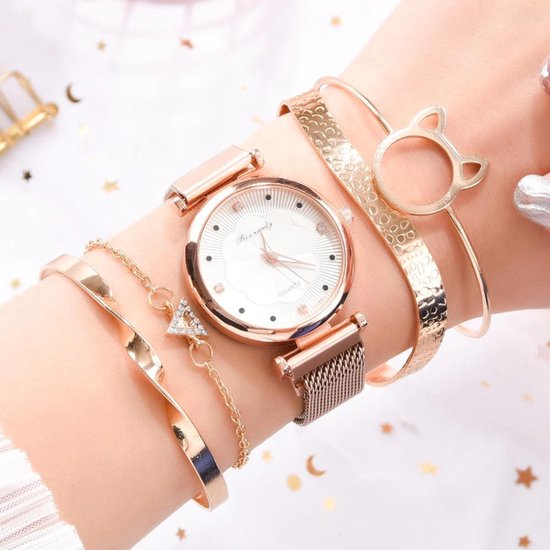 Horloge Dames - Bohemian Armbandenset - Dames Sieraden - Roze Goud