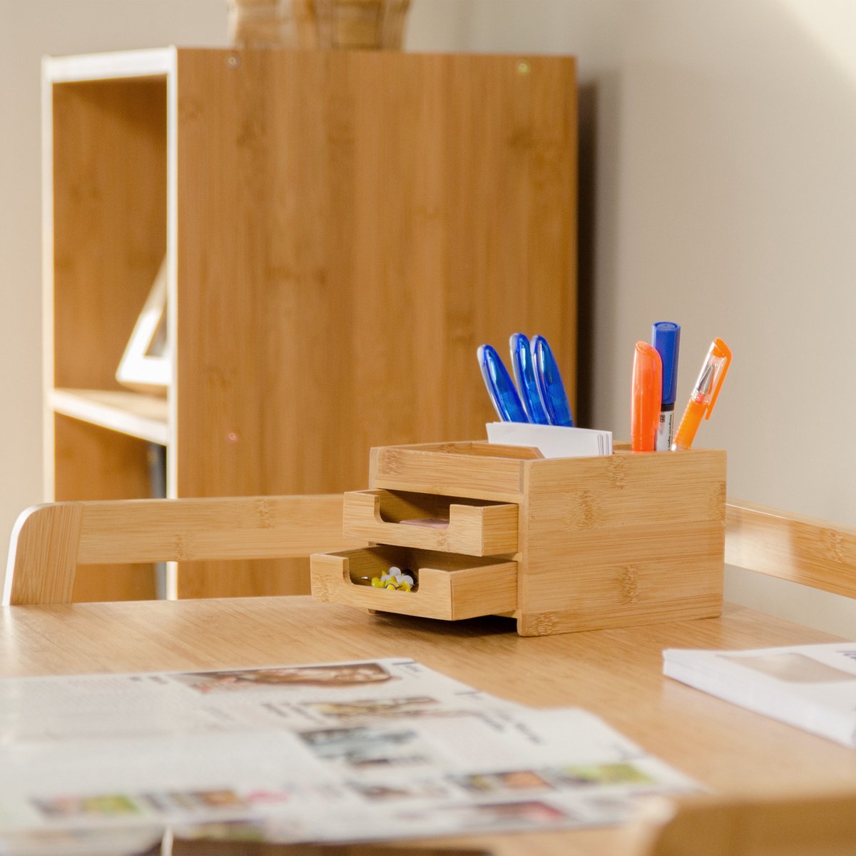Boîte à crayons en bambou - organisateur de bureau - support de bureau avec  petits