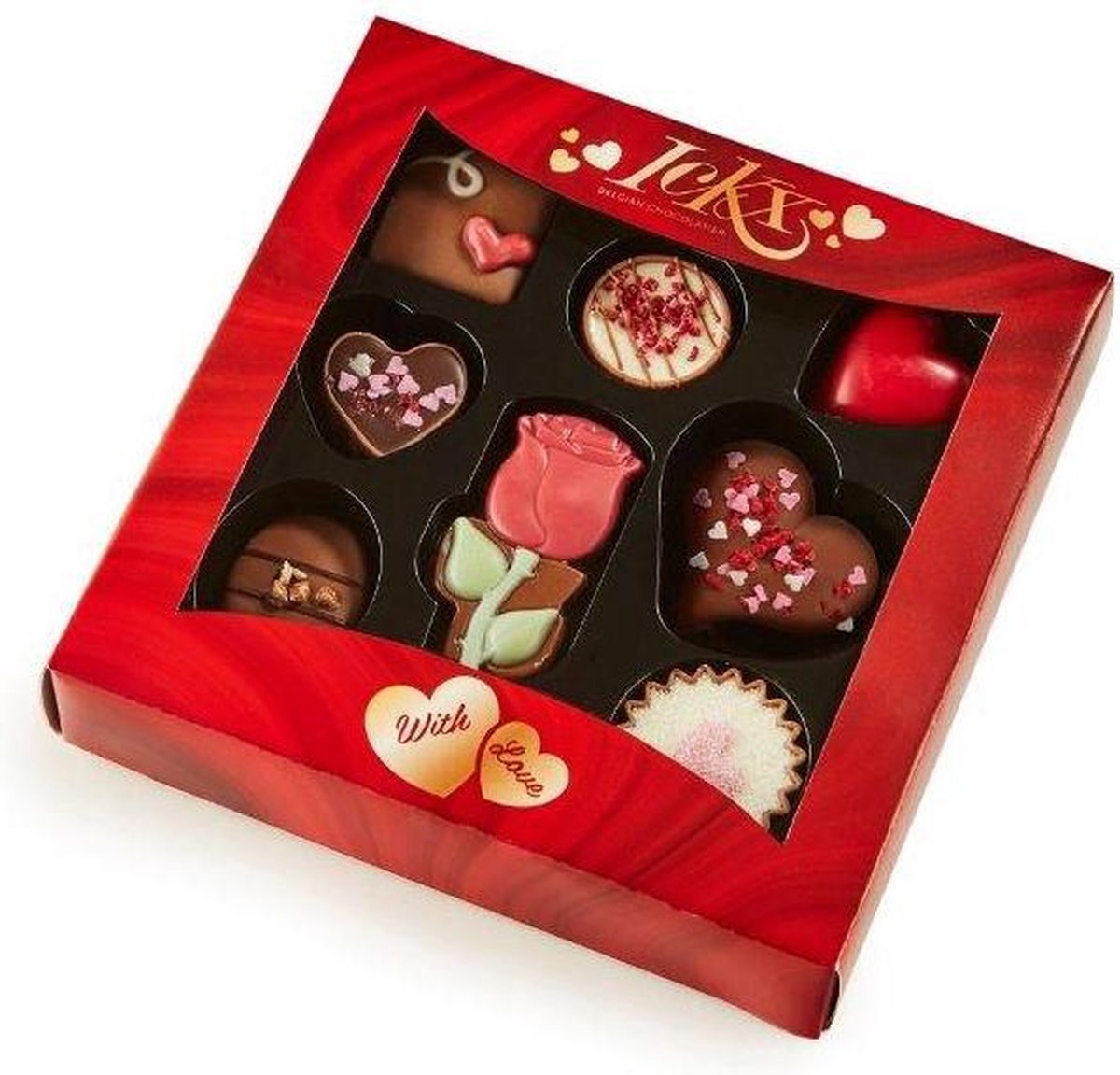 Belgische Chocolade gevuld Liefs/With Love - 105 gram - Chocolaterie Ickx