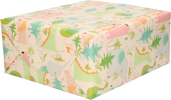 1x Inpakpapier / cadeaupapier pastel tinten met jungle / dierentuin dieren thema 200 x 70 - cadeaupapier