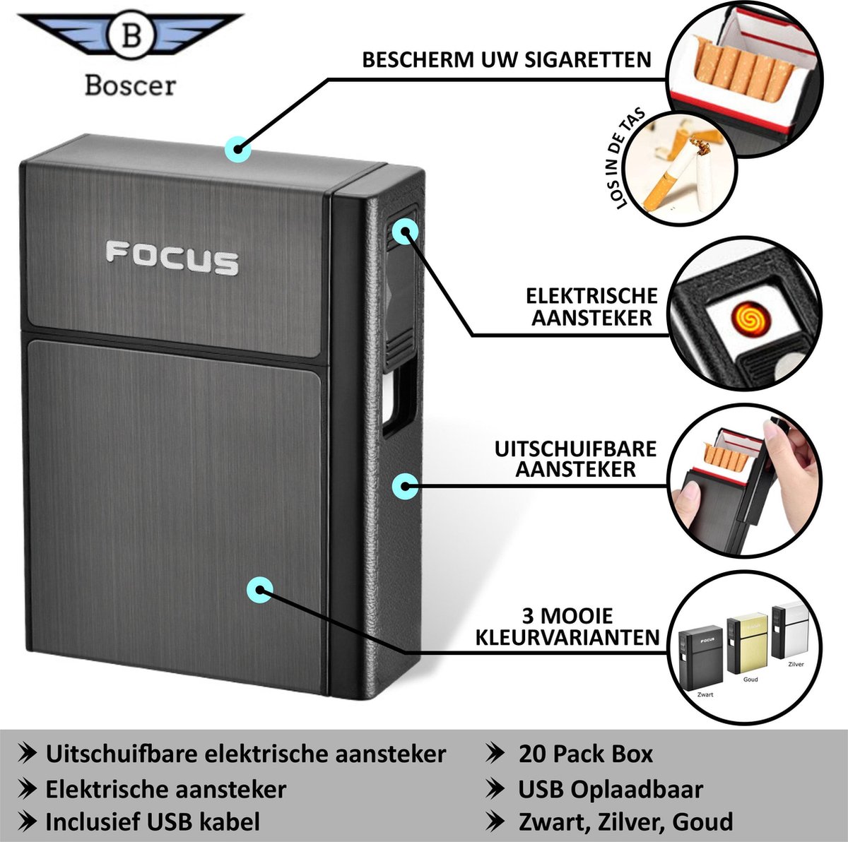 Sigaretten doosje met aansteker | Elektrisch | 20 Pack Box | Beschermdoos |  USB... | bol.com