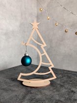 Decoratie kunstkerstboom hout klein sfeervol 20 cm kerstbal hanger/houder, binnen, woonkamer