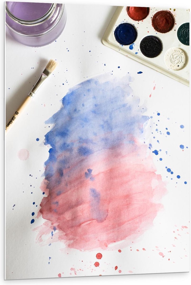 Forex - Blauwe en Roze Aquarel Verf - 80x120cm Foto op Forex