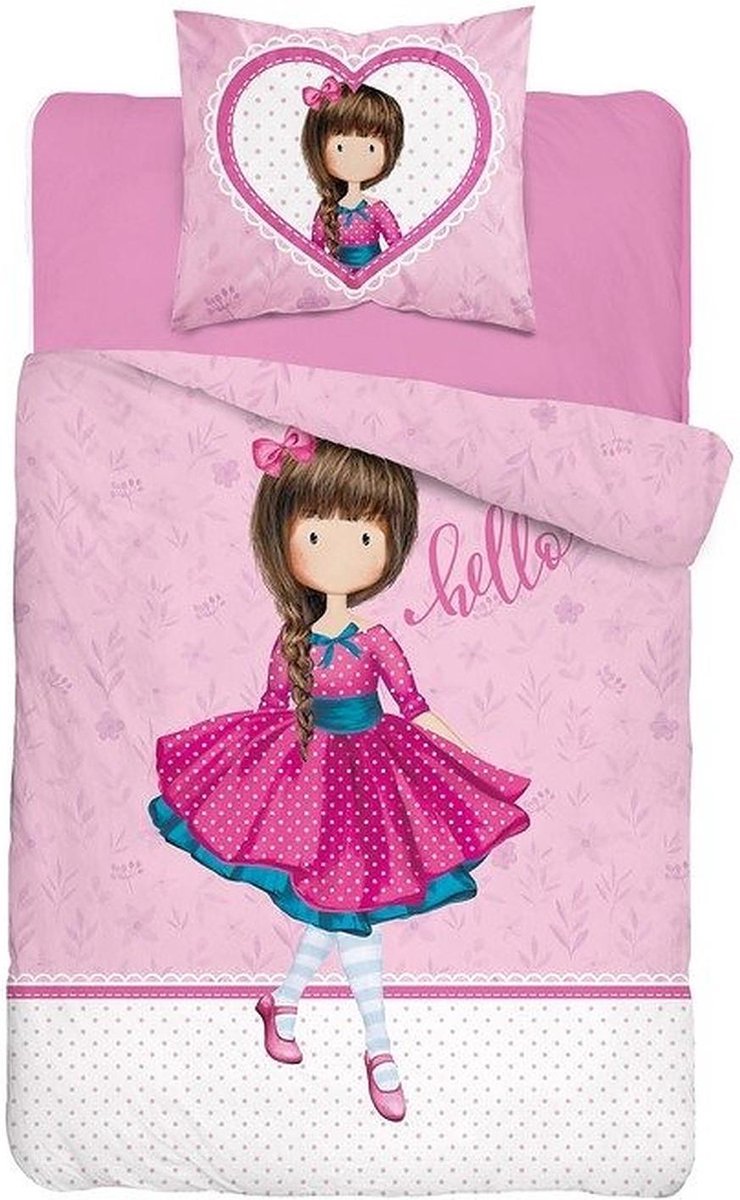 Dekbedovertrek Meisjes - rode jurk - roze hart - 1persoons 140x200 - katoen - meisjes slaapkamer