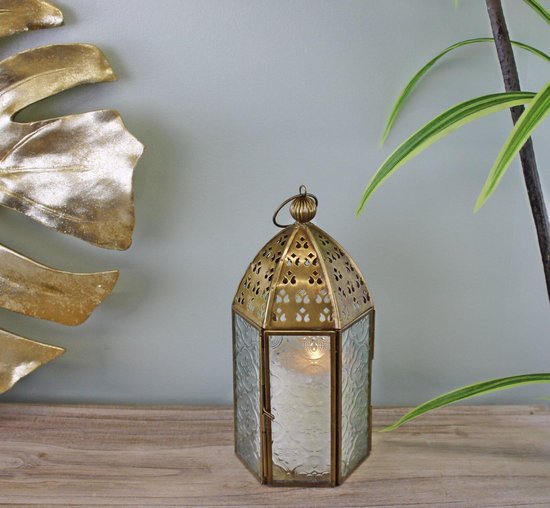 Petite lanterne avec bougie kasbah style marocain en métal doré | bol.com