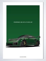 Porsche 911 GT2 RS MR Donkergroen op Poster - 50 x 70cm - Auto Poster Kinderkamer / Slaapkamer / Kantoor