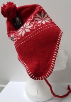 Muts kind / tiener > 8 jaar met pompon en oorflap rood - Muts meisje - Muts jongen - Wintermuts
