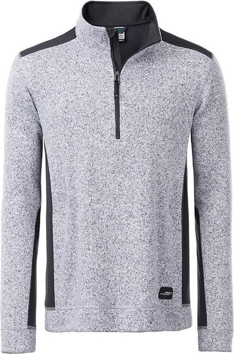 James and Nicholson Heren Gebreide werkkleding Fleece Half-Zip gemêleerd/koolstofgrijs Wit