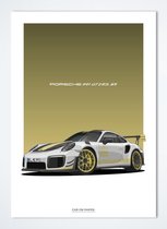 Porsche 911 GT2 RS MR Goud op Poster - 50 x 70cm - Auto Poster Kinderkamer / Slaapkamer / Kantoor