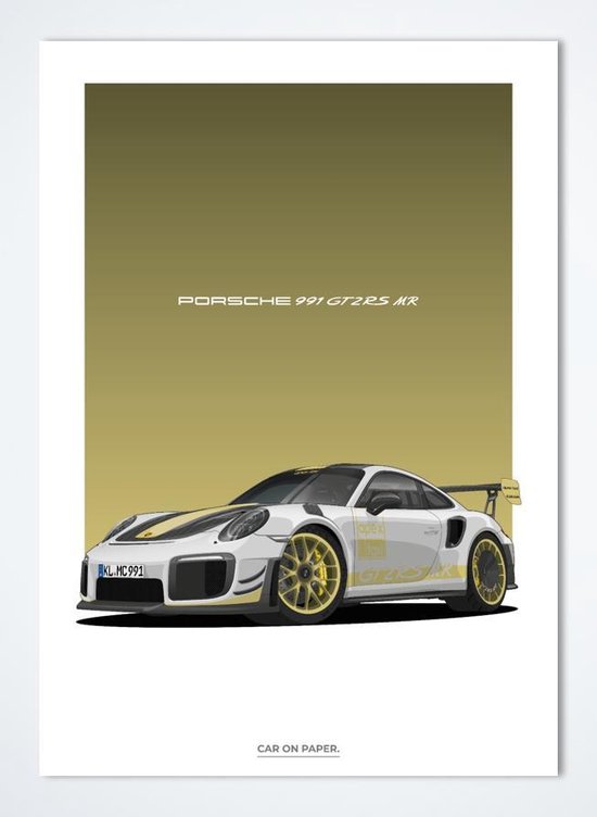 Porsche 911 GT2 RS MR Goud op Poster - 50 x 70cm - Auto Poster Kinderkamer  /... | bol.com