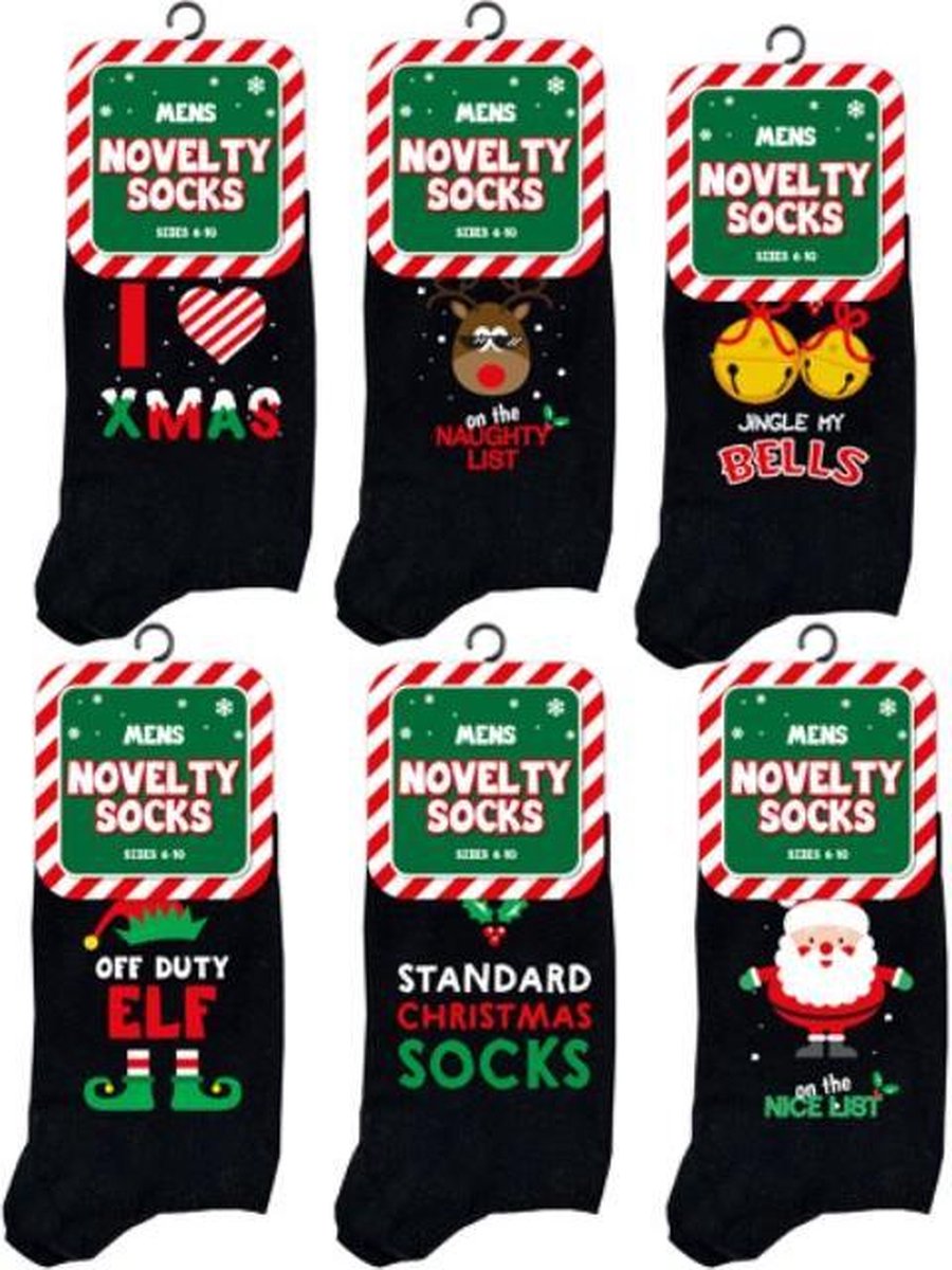 kerst sokken - set van 6 paar fun kerstsokken - maat 40 tot 45