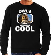 Dieren uilen sweater zwart heren - owls are serious cool trui - cadeau sweater ransuil/ uilen liefhebber S