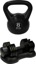 Tunturi - Fitness Set - Verstelbare Dumbbellset 12,5 kg - Kettlebell 8 kg