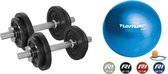 Tunturi - Fitness Set - Halterset 20 kg incl 2 Dumbbellstangen  - Gymball Blauw 90 cm