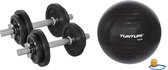 Tunturi - Fitness Set - Halterset 20 kg incl 2 Dumbbellstangen  - Gymball Zwart 75 cm