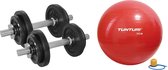 Tunturi - Fitness Set - Halterset 20 kg incl 2 Dumbbellstangen  - Gymball Rood 75 cm