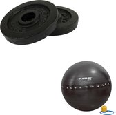 Tunturi - Fitness Set - Halterschijven 2 x 1,25 kg - Gymball Zwart met Anti Burst 90 cm