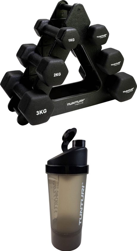 Tunturi Platinum Hexa Dumbbell Set - Rubber - 2x 5kg - Zwart